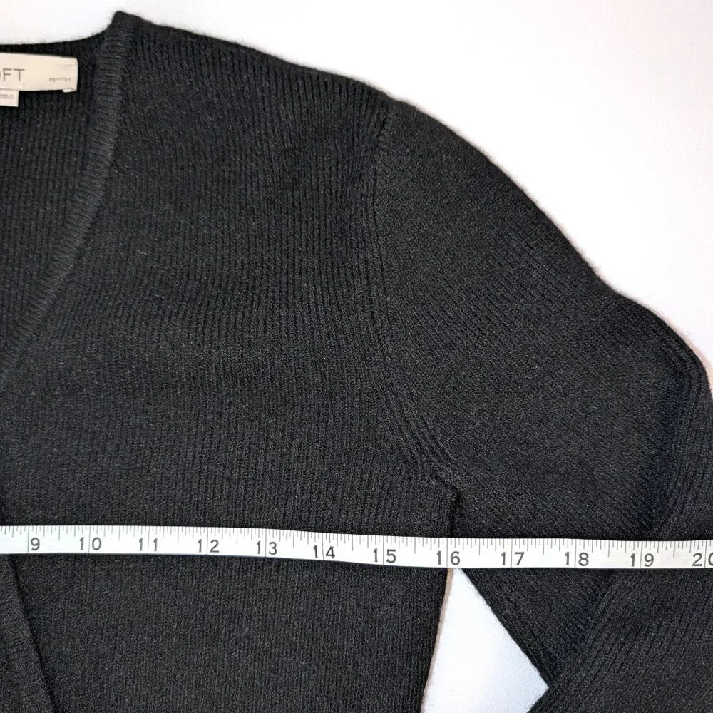 LOFT | 2025 Ribbed Double Button Sweater Jacket in Black | Size Small Petite